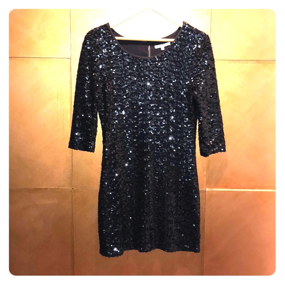 Black 3/4 sleeve short Sequence dress. Size M